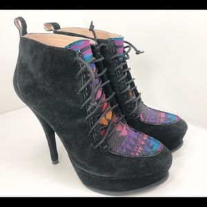 Betsey Johnson Edenn Aztec Lace Up Booties Suede